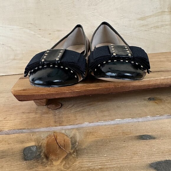 Adrienne Vittadini Leather Ballet Flats Bow Gold Accents 6.5 - Picture 4 of 10